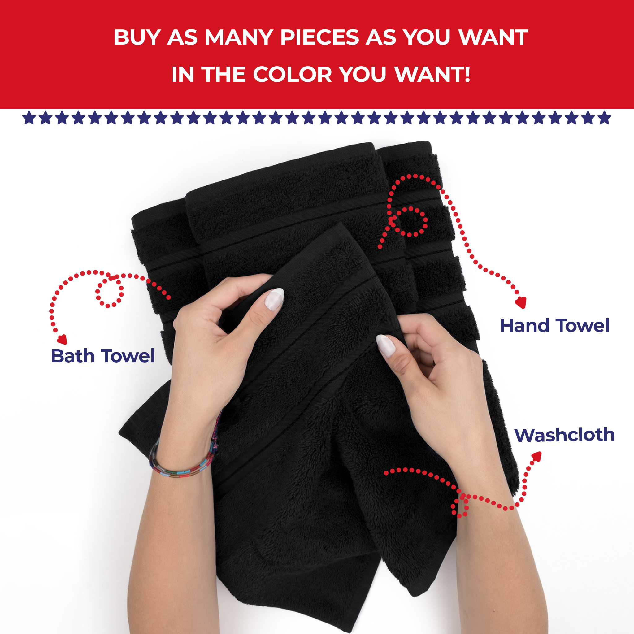American Soft Linen - Single Piece Turkish Cotton Washcloth Towels - Black - 4
