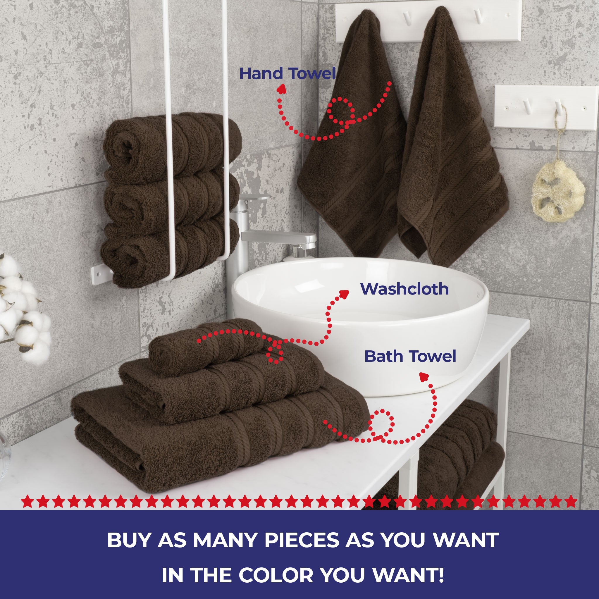 American Soft Linen - Single Piece Turkish Cotton Hand Towels - Chocolate-Brown - 4
