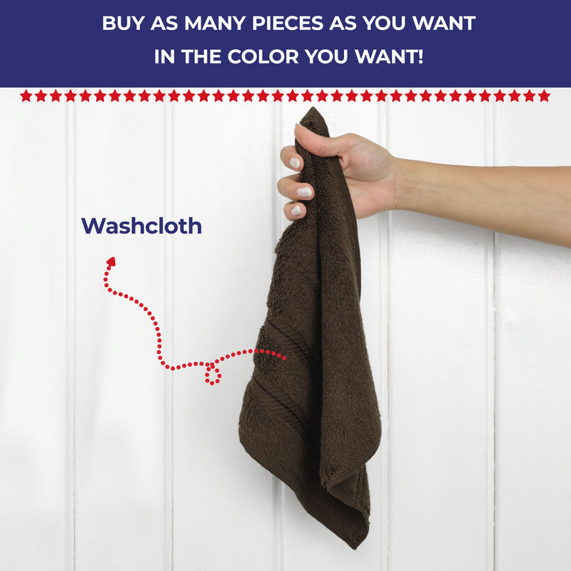 American Soft Linen - Single Piece Turkish Cotton Washcloth Towels - Chocolate-Brown - 2