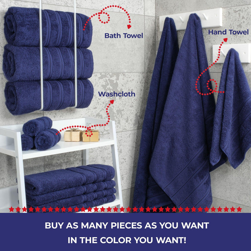 American Soft Linen - Single Piece Turkish Cotton Bath Towels - Navy-Blue - 4