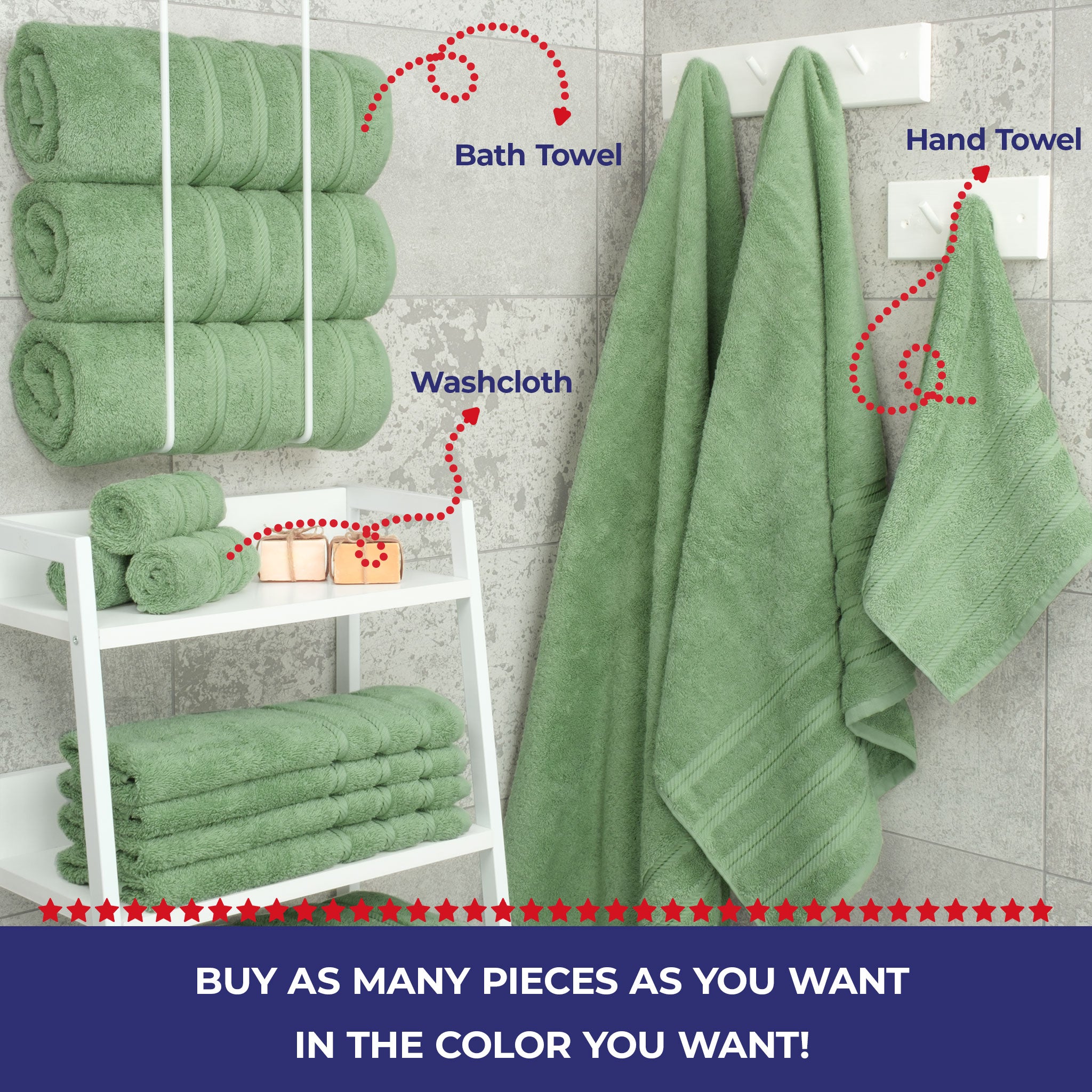 American Soft Linen - Single Piece Turkish Cotton Bath Towels - Sage-Green - 4
