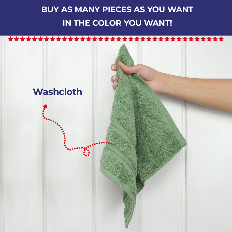 American Soft Linen - Single Piece Turkish Cotton Washcloth Towels - Sage-Green - 2