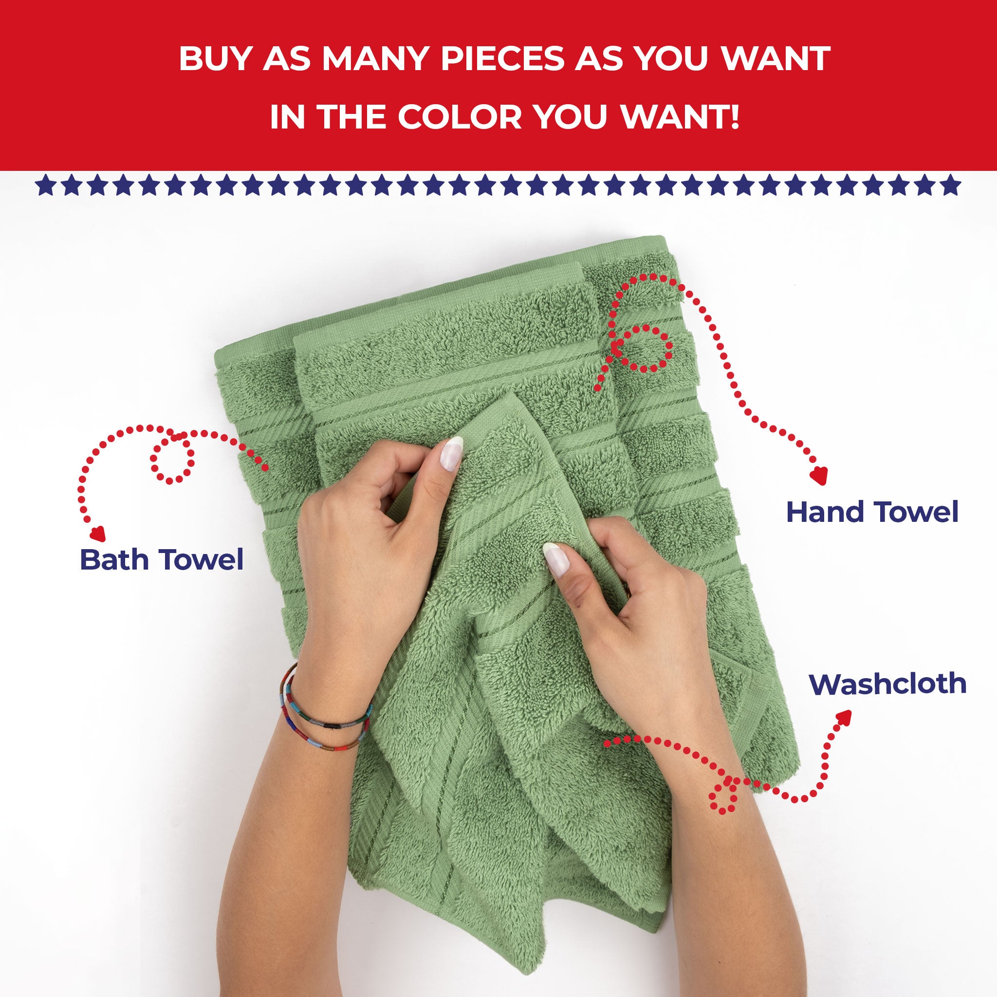 American Soft Linen - Single Piece Turkish Cotton Washcloth Towels - Sage-Green - 4