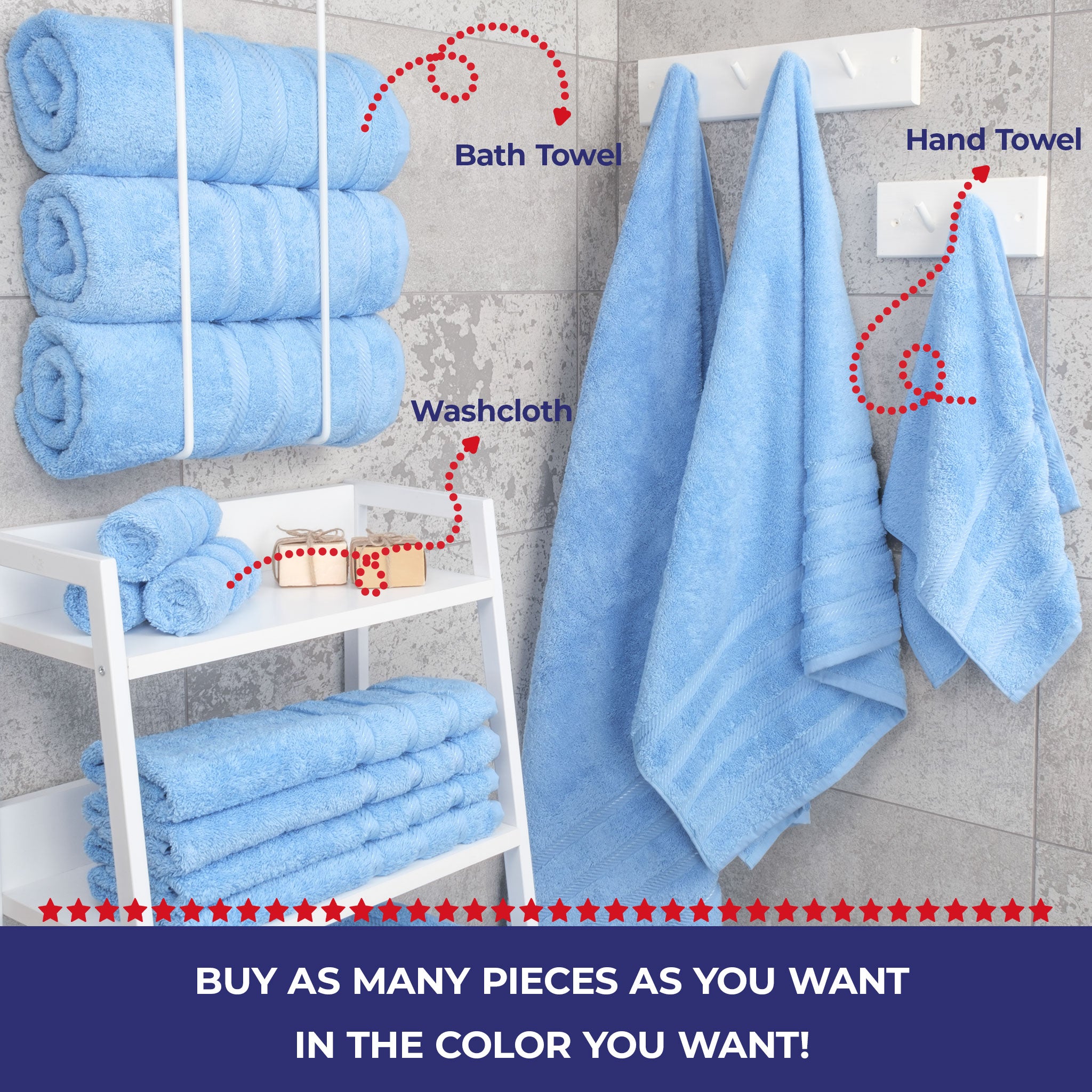 American Soft Linen - Single Piece Turkish Cotton Bath Towels - Sky-Blue - 4