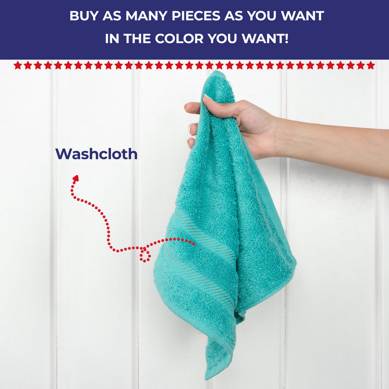 American Soft Linen - Single Piece Turkish Cotton Washcloth Towels - Turquoise-Blue - 2