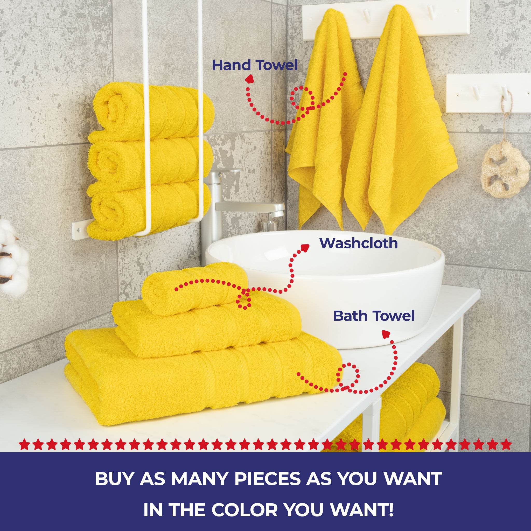 American Soft Linen - Single Piece Turkish Cotton Hand Towels - Yellow - 4