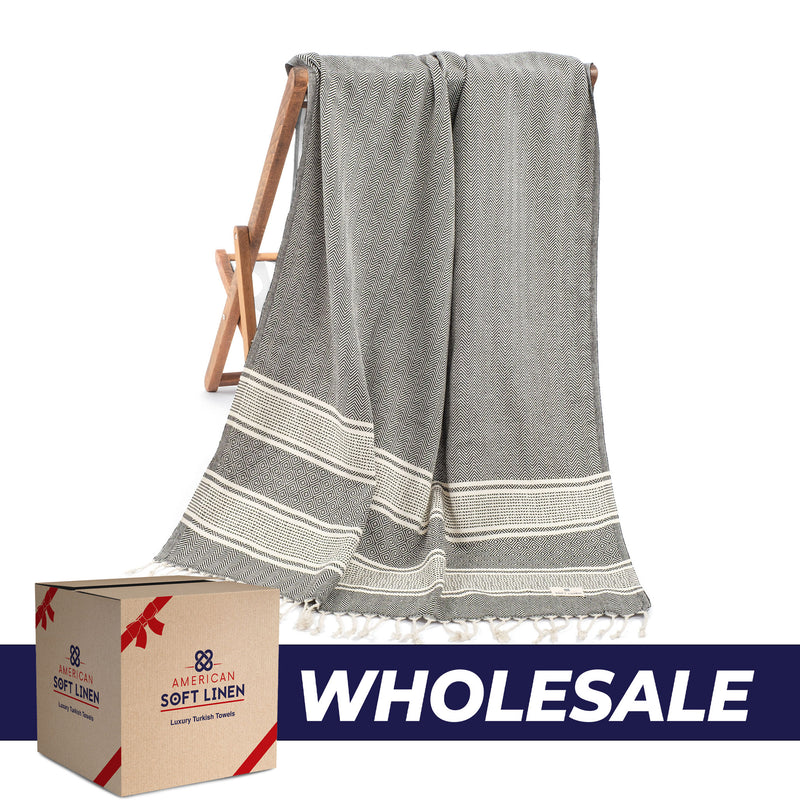 American Soft Linen - 100% Cotton Turkish Peshtemal Towels - 44 Set Case Pack - Black-Striped - 0