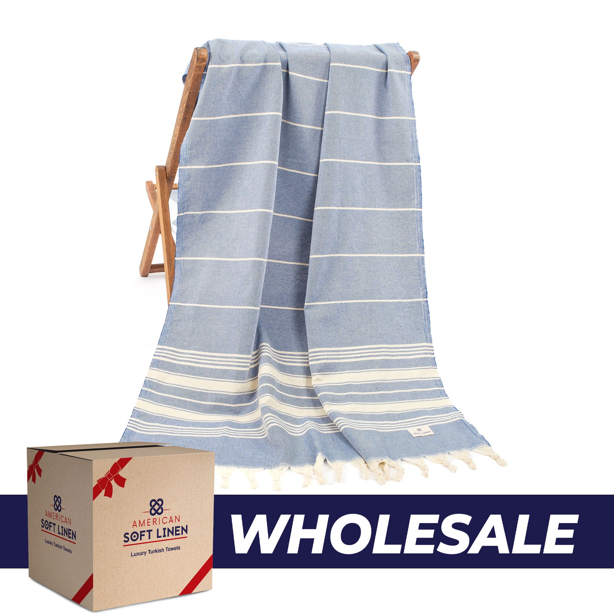 American Soft Linen - 100% Cotton Turkish Peshtemal Towels - 44 Set Case Pack - Blue - 0