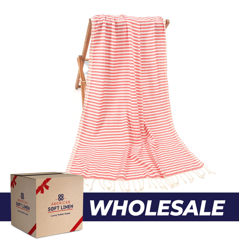 American Soft Linen - 100% Cotton Turkish Peshtemal Towels - 44 Set Case Pack - Coral-Stripe - 0