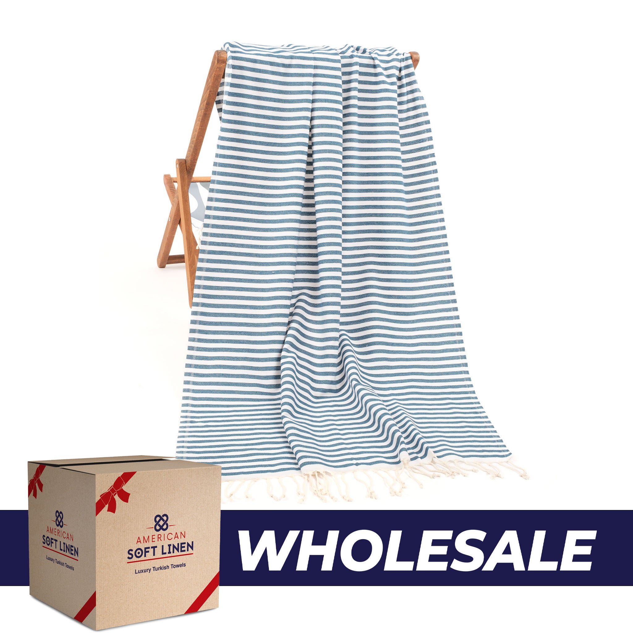 American Soft Linen - 100% Cotton Turkish Peshtemal Towels - 44 Set Case Pack - Petrol-Blue - 0
